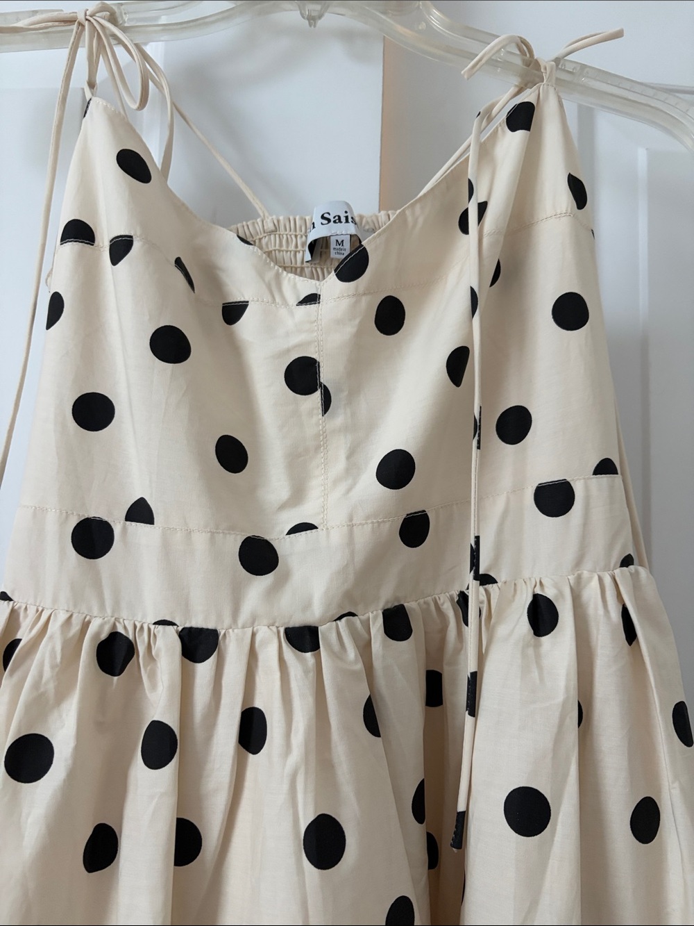 Women’s Cream Polka Dot Tie-Shoulder Dress - Picture 2 of 7